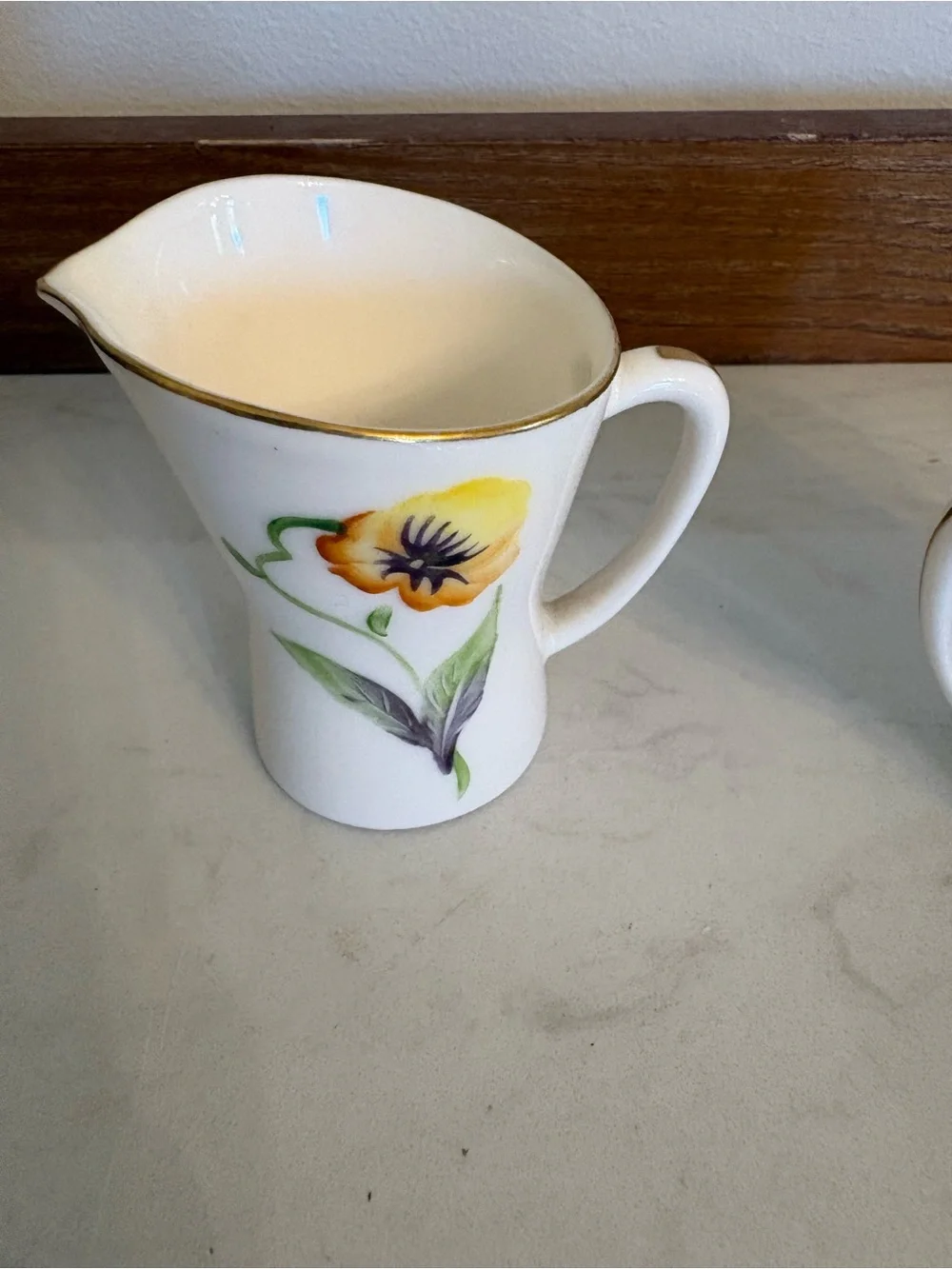 Enesco Vintage Miniature Sugar Bowl & Creamer Set. Floral design with Gold Trim
